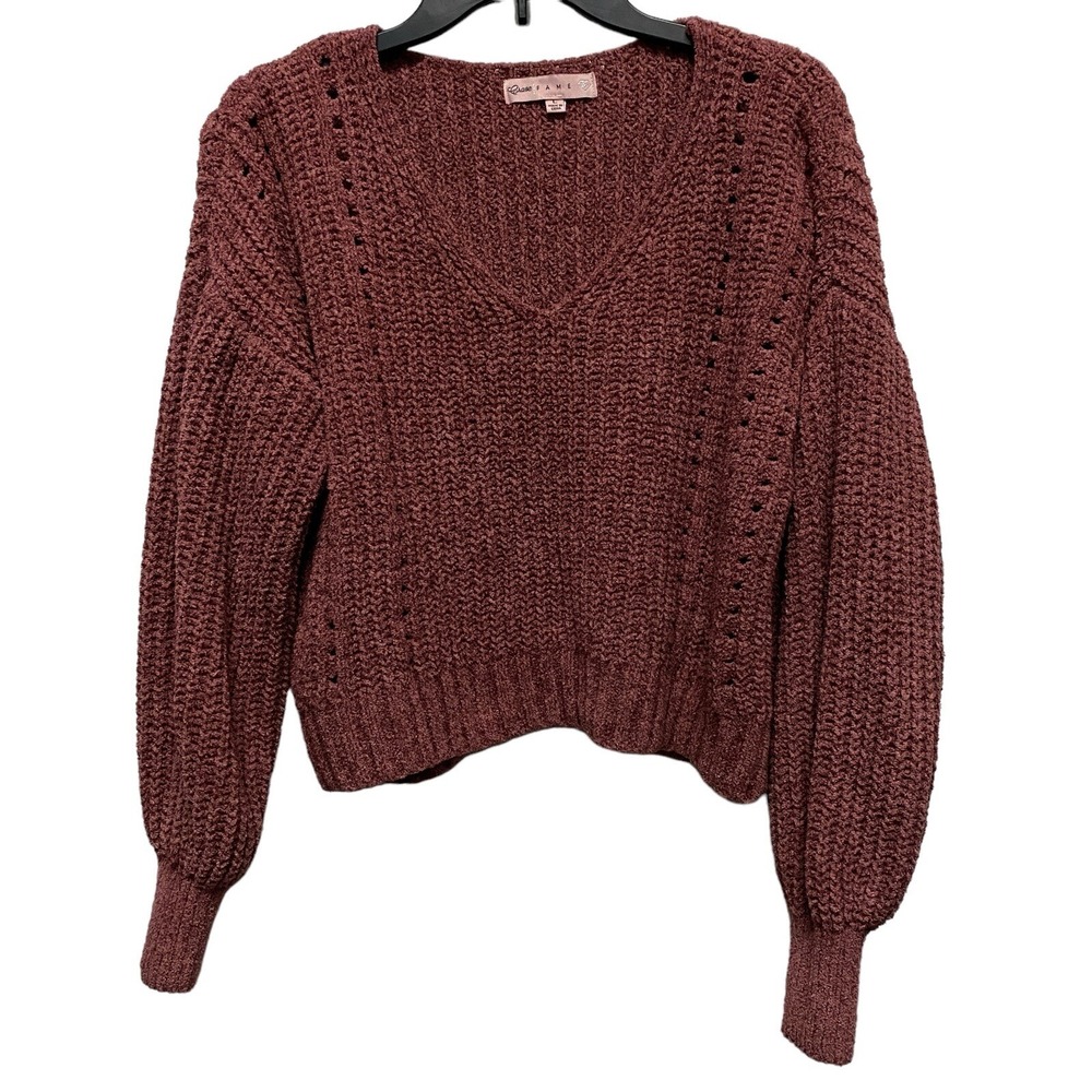 Crave Fame Pullover Womens Large Crop Sweater Bishop‎ Sleeve Knit